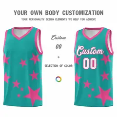 Aqua Pink Star Print Graffiti Basketball Jersey Sets 3