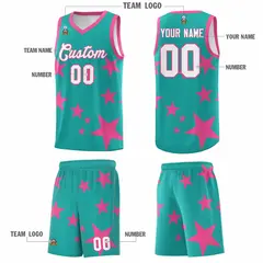 Aqua Pink Star Print Graffiti Basketball Jersey Sets 5