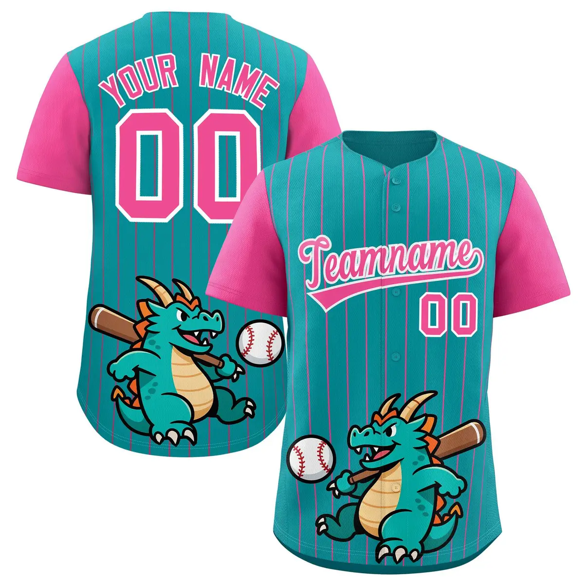 Aqua Pink Stripe Animals Graffiti Raglan Baseball Jersey