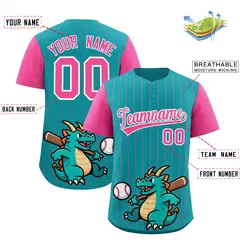 Aqua Pink Stripe Animals Graffiti Raglan Baseball Jersey 2