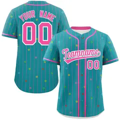 Aqua Pink Stripe Star Pattern Authentic Baseball Jersey 1
