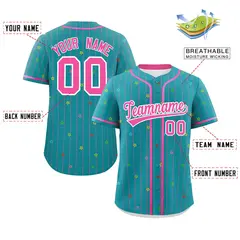 Aqua Pink Stripe Star Pattern Authentic Baseball Jersey 2