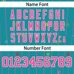 Aqua Pink Stripe Star Pattern Authentic Baseball Jersey 4