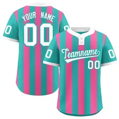 Aqua Pink Stripe Two-Button Softball Jersey