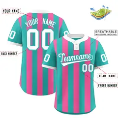 Aqua Pink Stripe Two-Button Softball Jersey 2