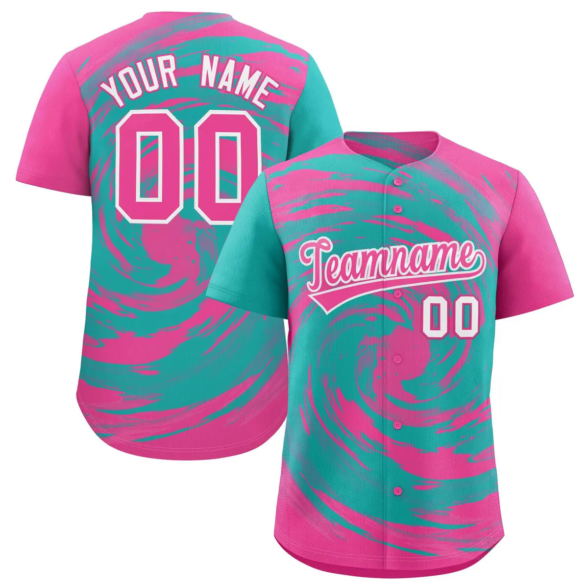 Aqua Pink Swirl Graffiti Pattern Authentic Baseball Jersey