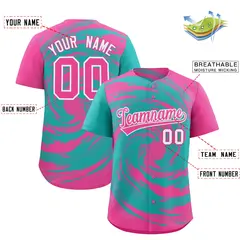 Aqua Pink Swirl Graffiti Pattern Authentic Baseball Jersey 2