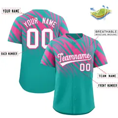 Aqua Pink Tiger Stripe Gradient Animal Print Baseball Jersey 2