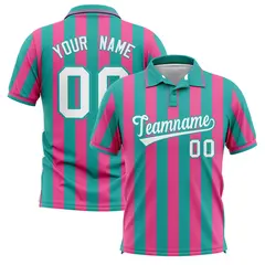 Aqua Pink Vertical Stripes Performance Polo Shirt