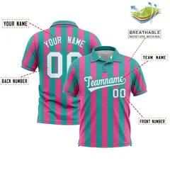 Aqua Pink Vertical Stripes Performance Polo Shirt 2
