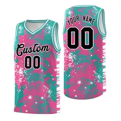 Aqua Pink Vice Burst Graffiti Pattern Basketball Jersey 1