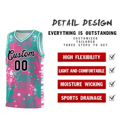 Aqua Pink Vice Burst Graffiti Pattern Basketball Jersey 2