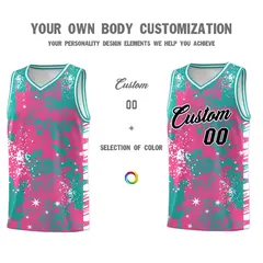 Aqua Pink Vice Burst Graffiti Pattern Basketball Jersey 3