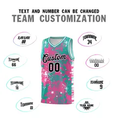 Aqua Pink Vice Burst Graffiti Pattern Basketball Jersey 4