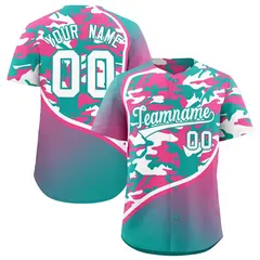 Aqua Pink White Camo Gradient Fashion Baseball Jersey 1