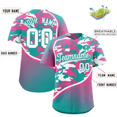 Aqua Pink White Camo Gradient Fashion Baseball Jersey 2