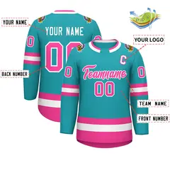 Aqua Pink-White Classic Style Hockey Jersey 2