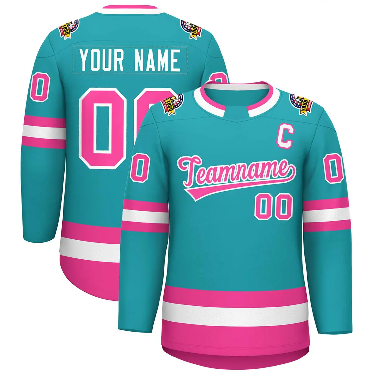 Aqua Pink-White Classic Style Hockey Jersey