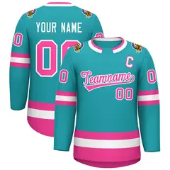 Aqua Pink-White Classic Style Hockey Jersey