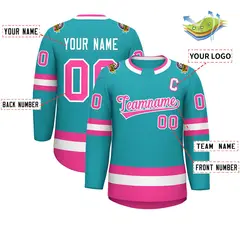 Aqua Pink-White Classic Style Hockey Jersey 2