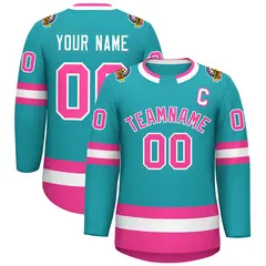 Aqua Pink-White Classic Style Hockey Jersey