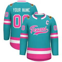 Aqua Pink-White Classic Style Hockey Jersey