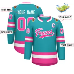 Aqua Pink-White Classic Style Hockey Jersey 2