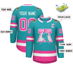 Aqua Pink-White Classic Style Hockey Jersey 2