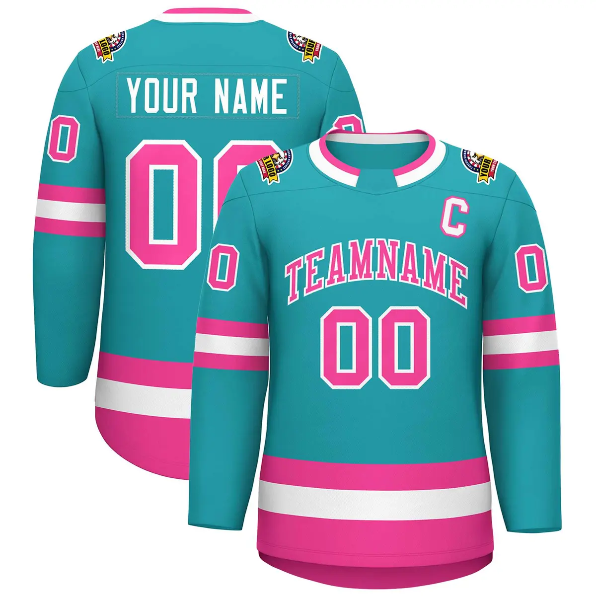 Aqua Pink-White Classic Style Hockey Jersey