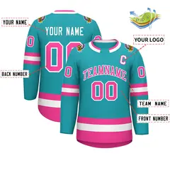 Aqua Pink-White Classic Style Hockey Jersey 2