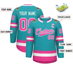 Aqua Pink-White Classic Style Hockey Jersey 2