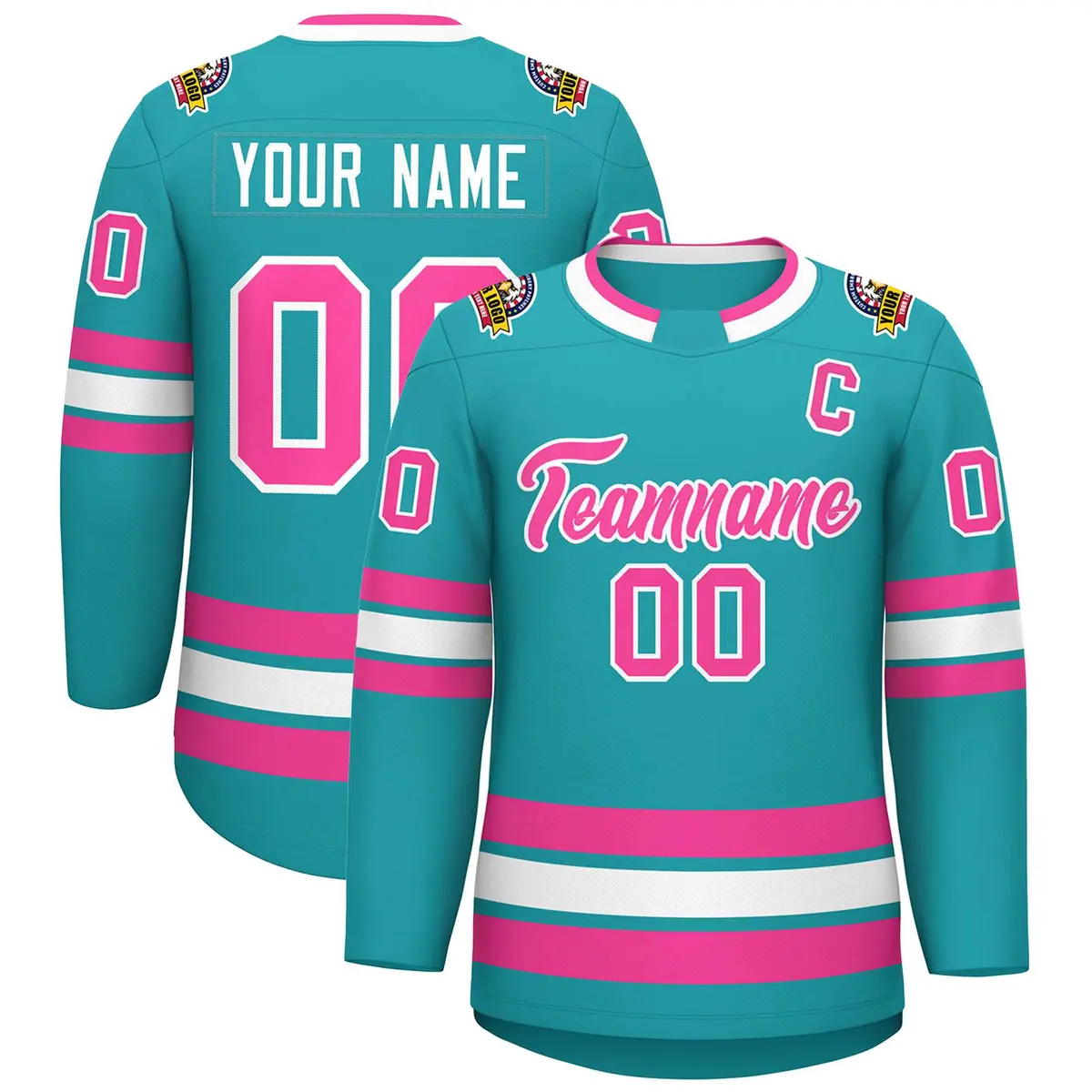 Aqua Pink-White Classic Style Hockey Jersey