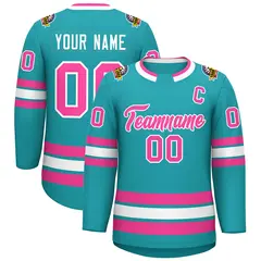 Aqua Pink-White Classic Style Hockey Jersey