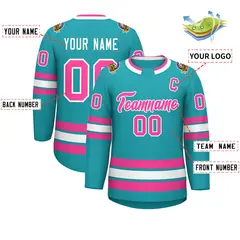 Aqua Pink-White Classic Style Hockey Jersey 2