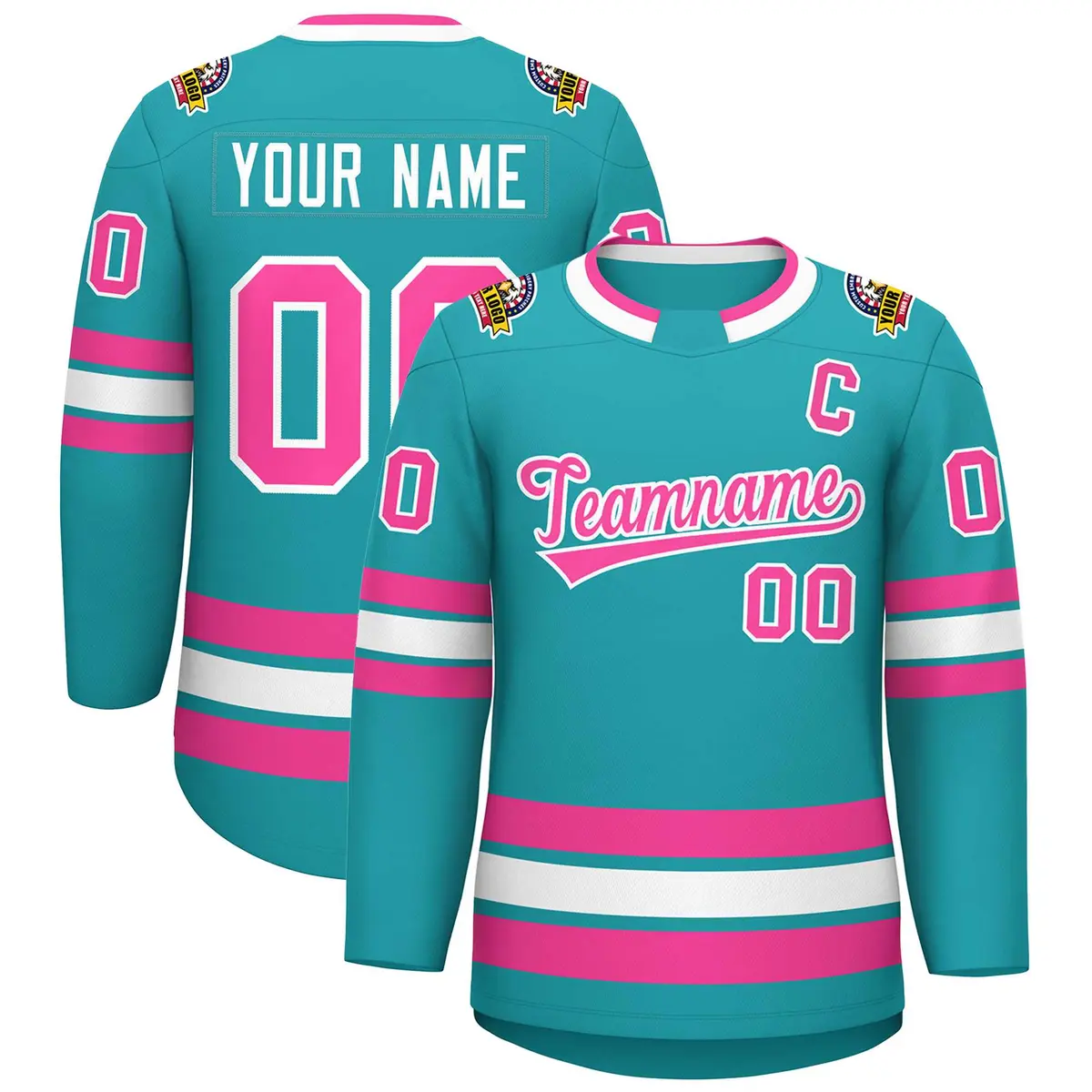 Aqua Pink-White Classic Style Hockey Jersey