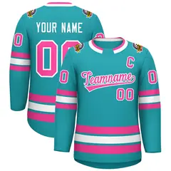 Aqua Pink-White Classic Style Hockey Jersey 1