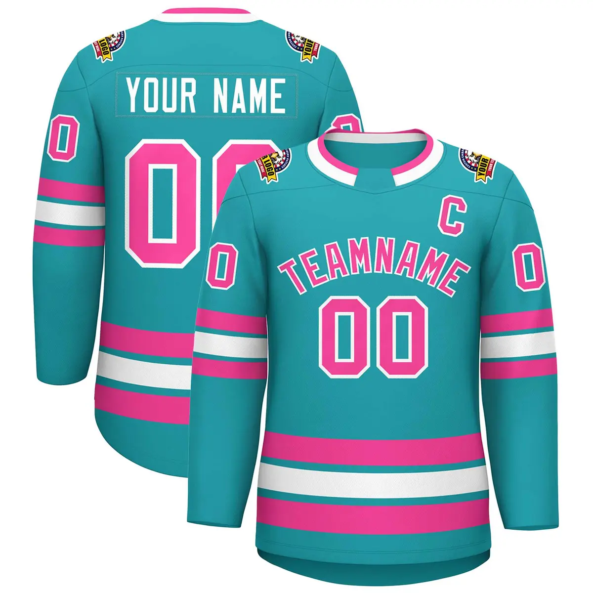 Aqua Pink-White Classic Style Hockey Jersey
