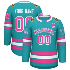 Aqua Pink-White Classic Style Hockey Jersey