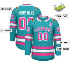 Aqua Pink-White Classic Style Hockey Jersey 2
