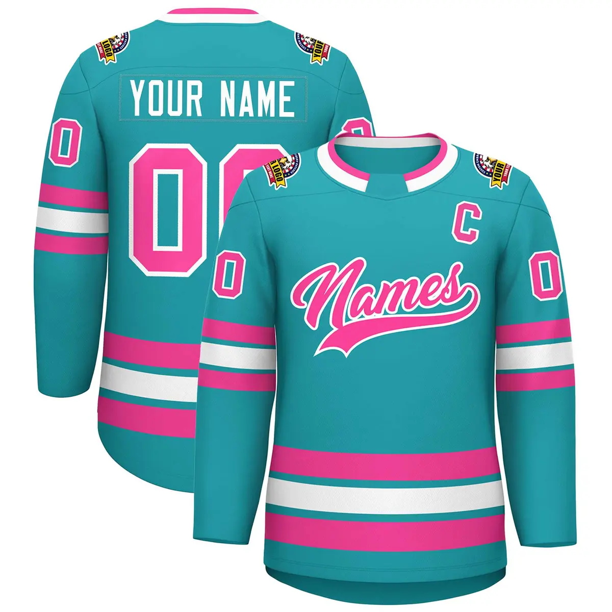 Aqua Pink-White Classic Style Hockey Jersey