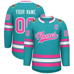 Aqua Pink-White Classic Style Hockey Jersey