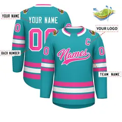 Aqua Pink-White Classic Style Hockey Jersey 2