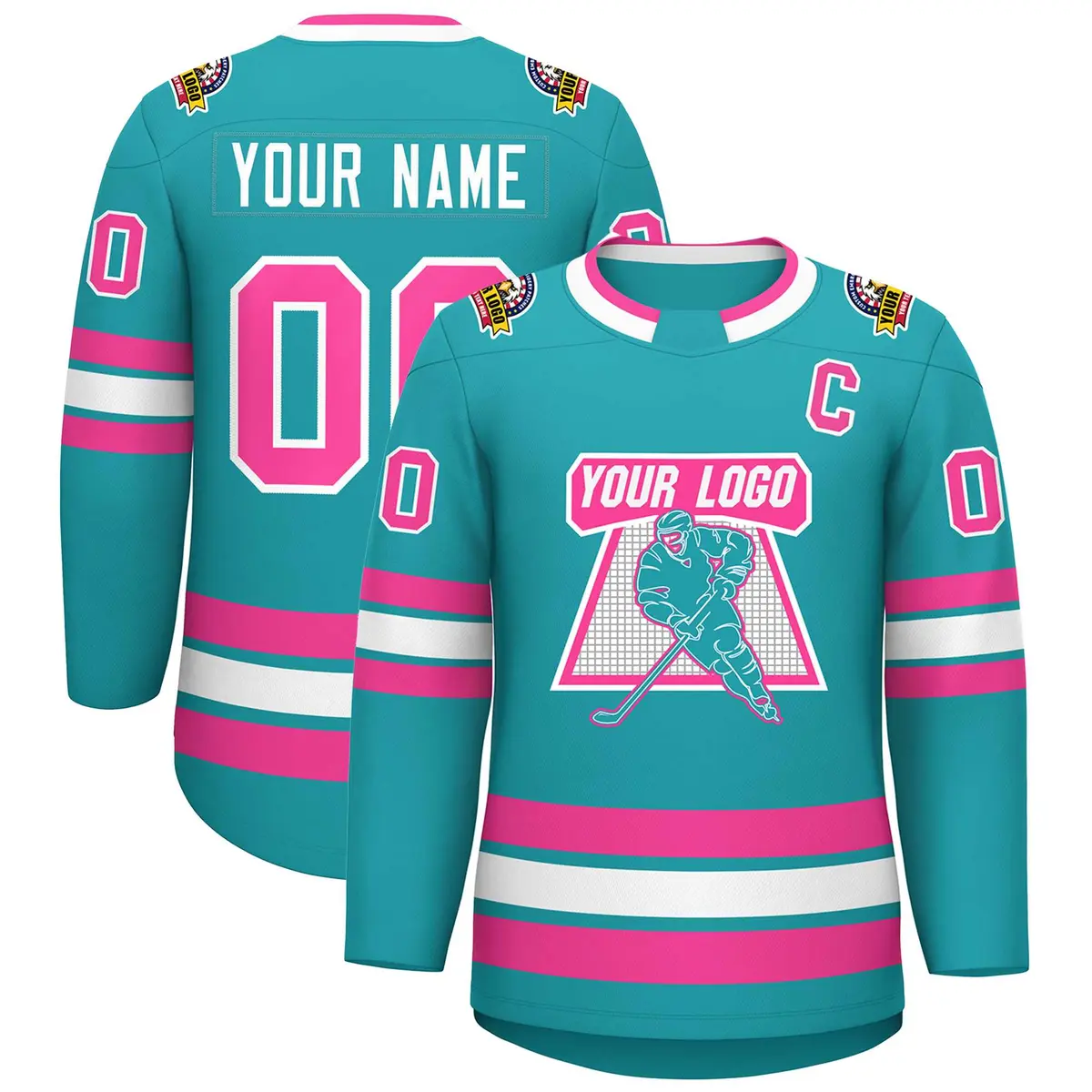 Aqua Pink-White Classic Style Hockey Jersey