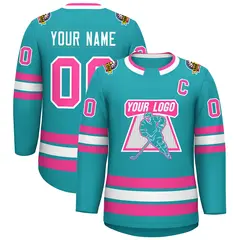 Aqua Pink-White Classic Style Hockey Jersey 1