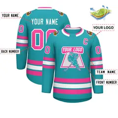 Aqua Pink-White Classic Style Hockey Jersey 2