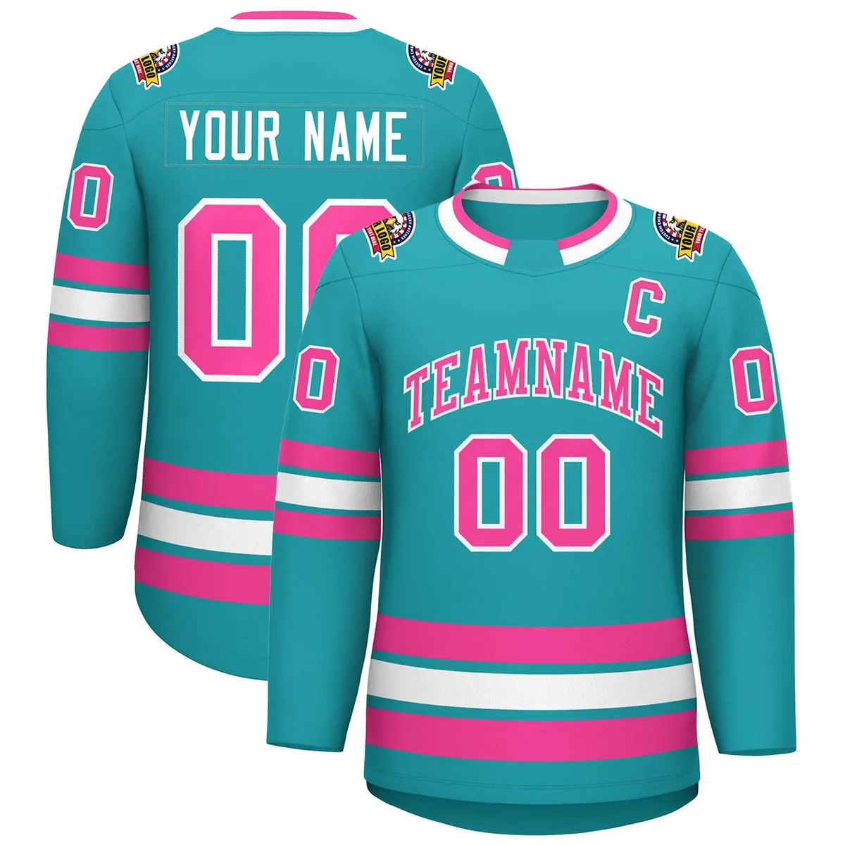 Aqua Pink-White Classic Style Hockey Jersey