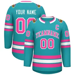 Aqua Pink-White Classic Style Hockey Jersey