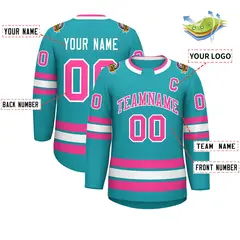 Aqua Pink-White Classic Style Hockey Jersey 2