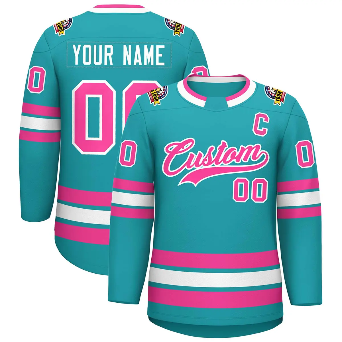 Aqua Pink-White Classic Style Hockey Jersey