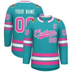 Aqua Pink-White Classic Style Hockey Jersey